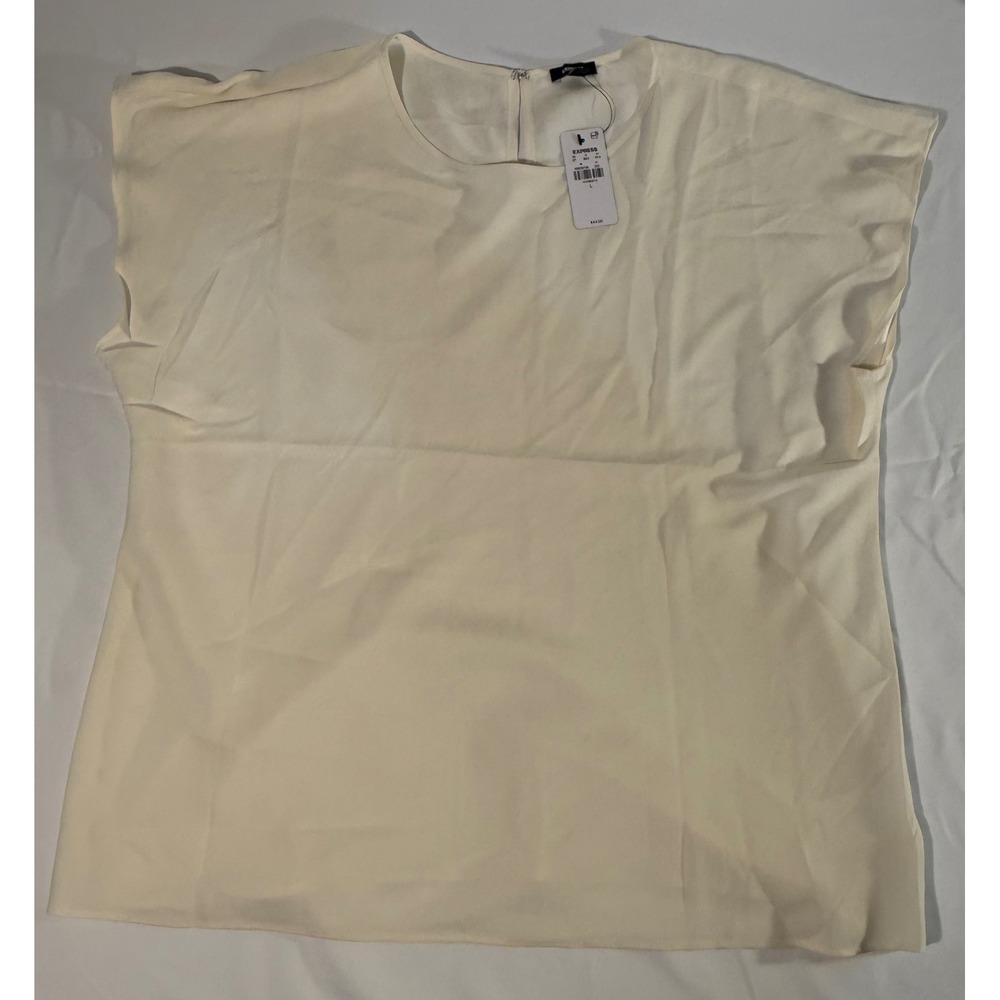 Express Women Cream Ivory Short Sleeve Keyhole Back Blouse Top Size L NWT